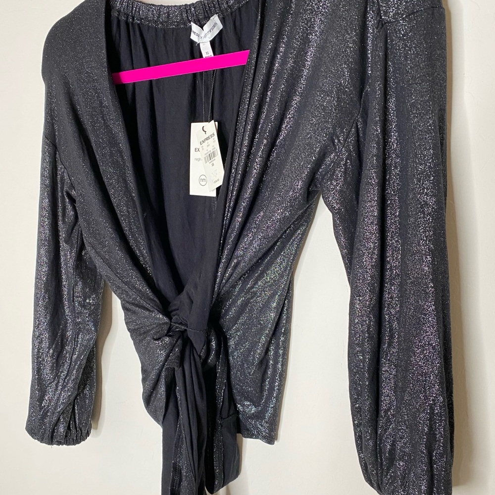 Express x Negin Mirsalehi black metallic wrap top - Picture 8 of 9